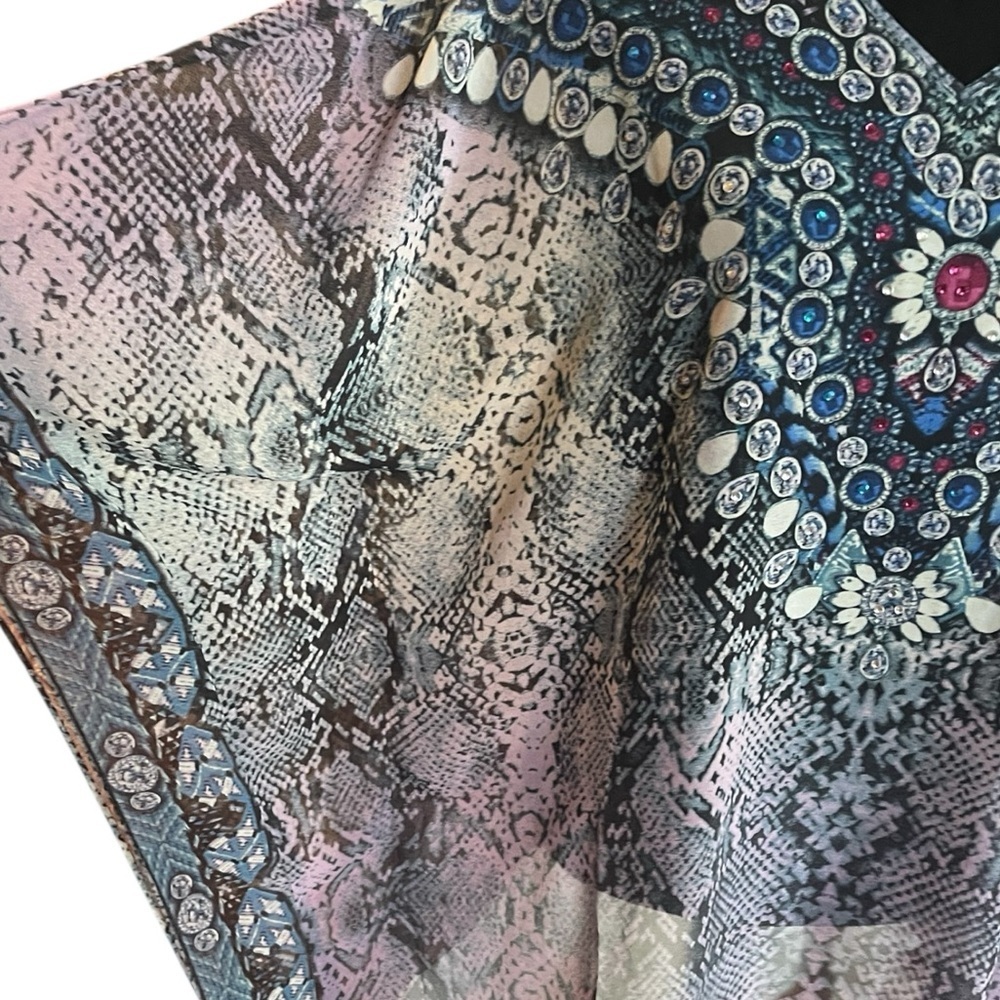 BELLE BY KIM GRAVEL JEWELED MEDALLION BOHEMIAN FAIRY-CORE PONCHO SZ LG - Picture 4 of 9